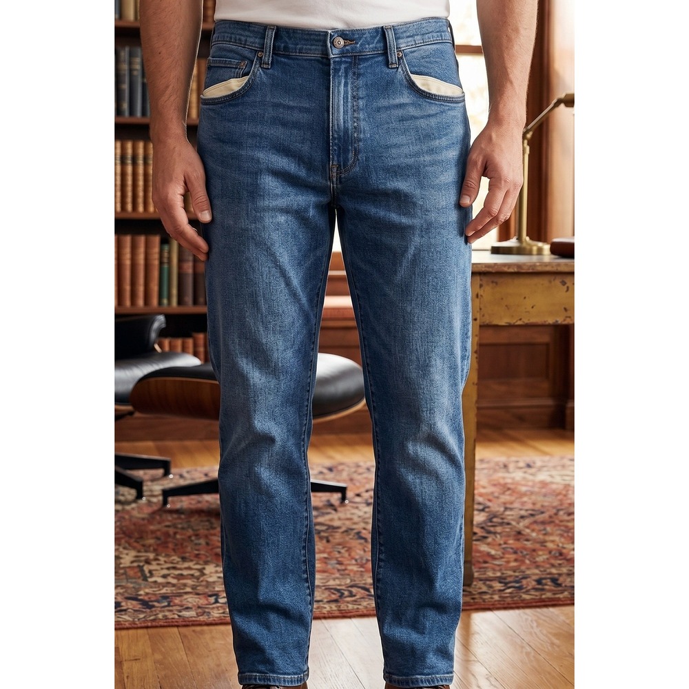 Land's End Square Rigger Flannel Lined Traditional Fit Jeans Mens 42 Blue Casual